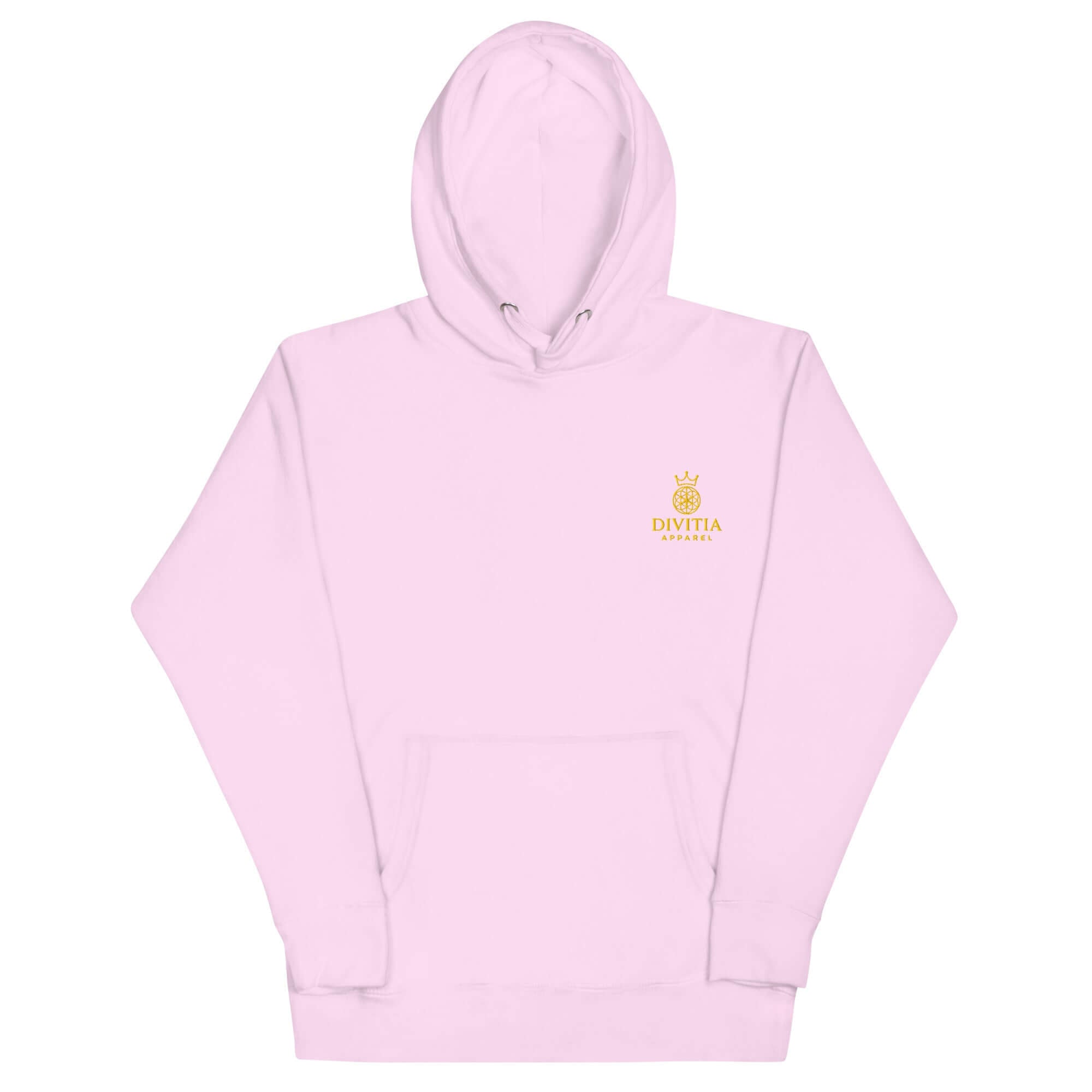 Hoodie Divitia unisex streetwear in pink with comfort-fitted hood and front pouch pocket, premium streetwear
