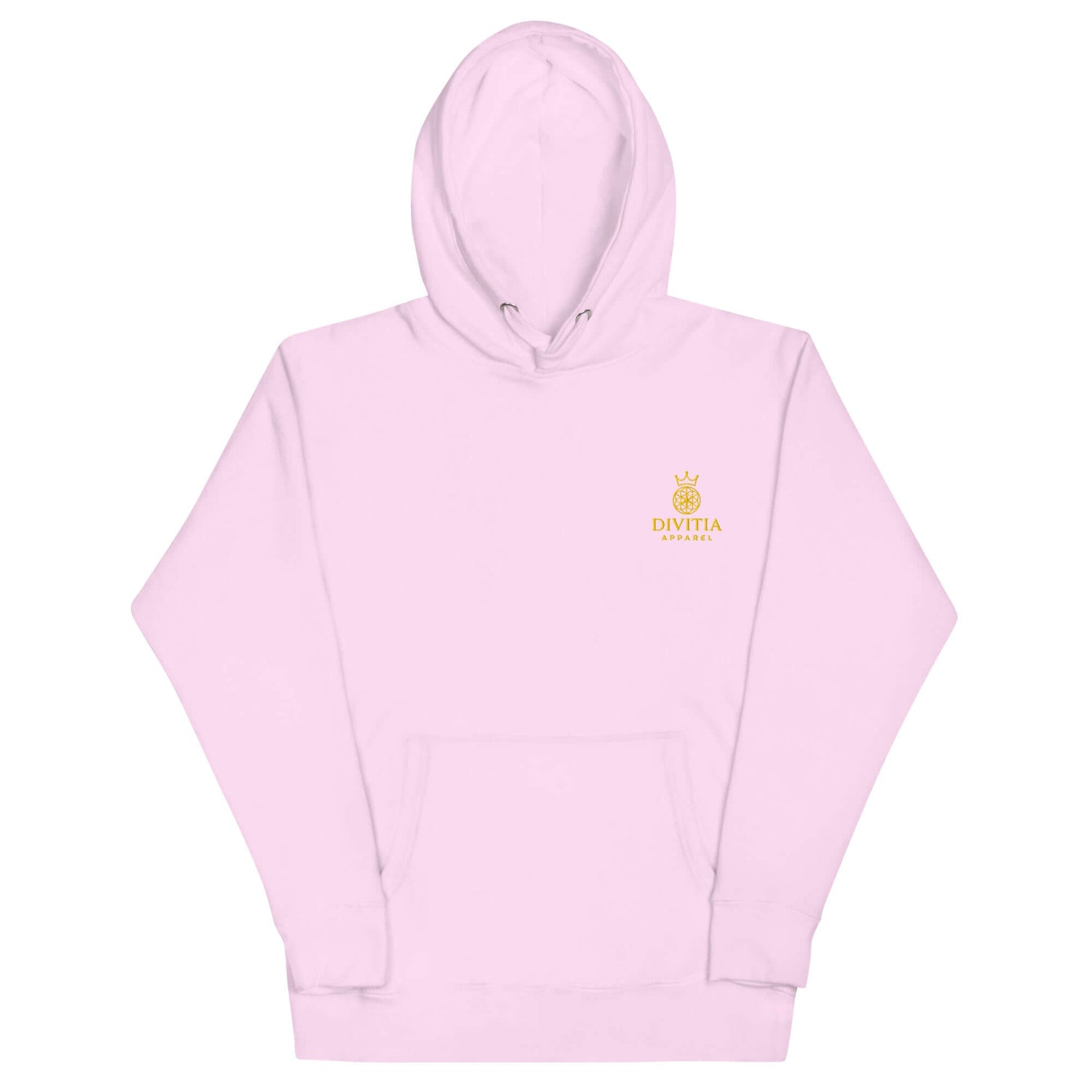 Hoodie Divitia unisex streetwear in pink with comfort-fitted hood and front pouch pocket, premium streetwear