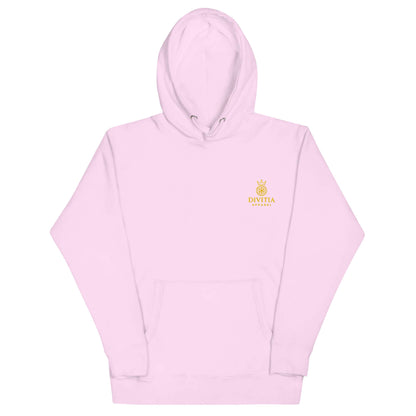 Hoodie Divitia unisex streetwear in pink with comfort-fitted hood and front pouch pocket, premium streetwear