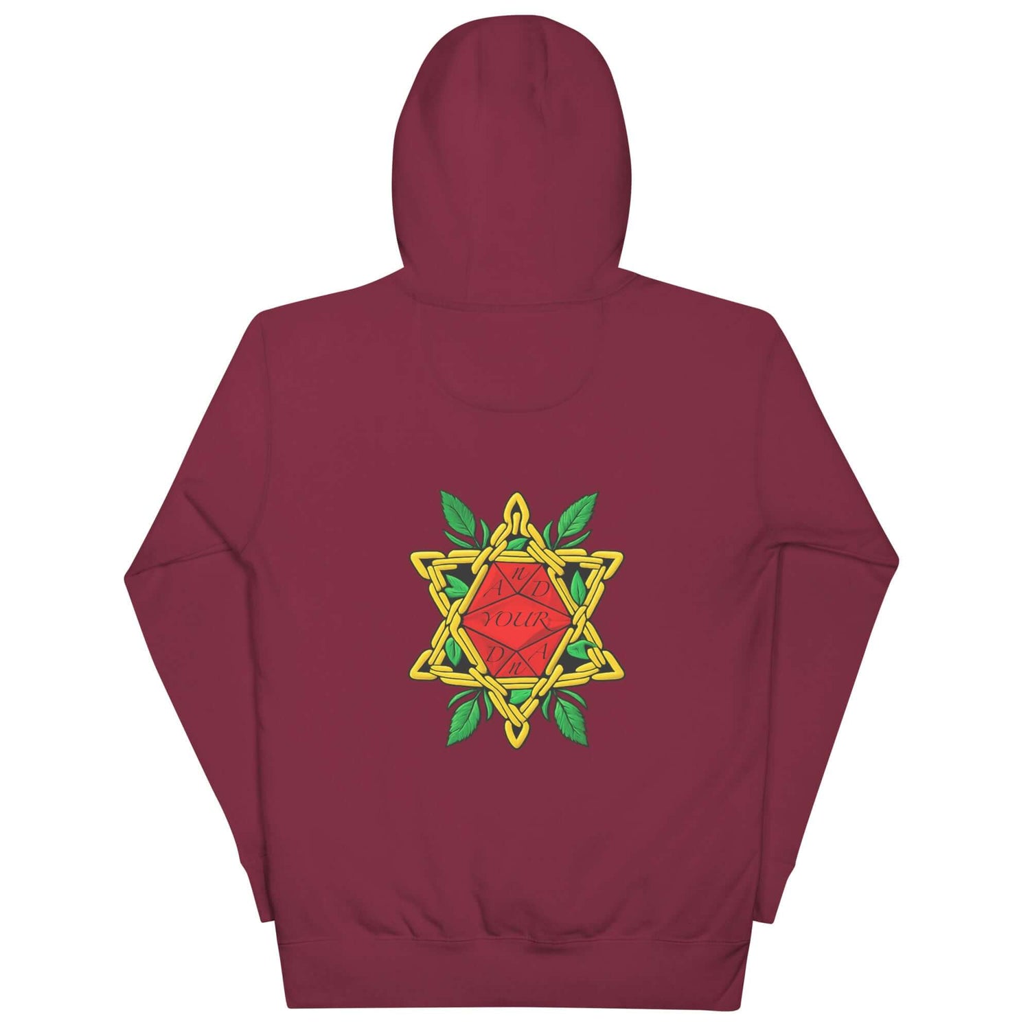 Hoodie Divitia unisex streetwear D&amp;A with star and leaf design on back, featuring high-quality cotton and comfort fit hood.