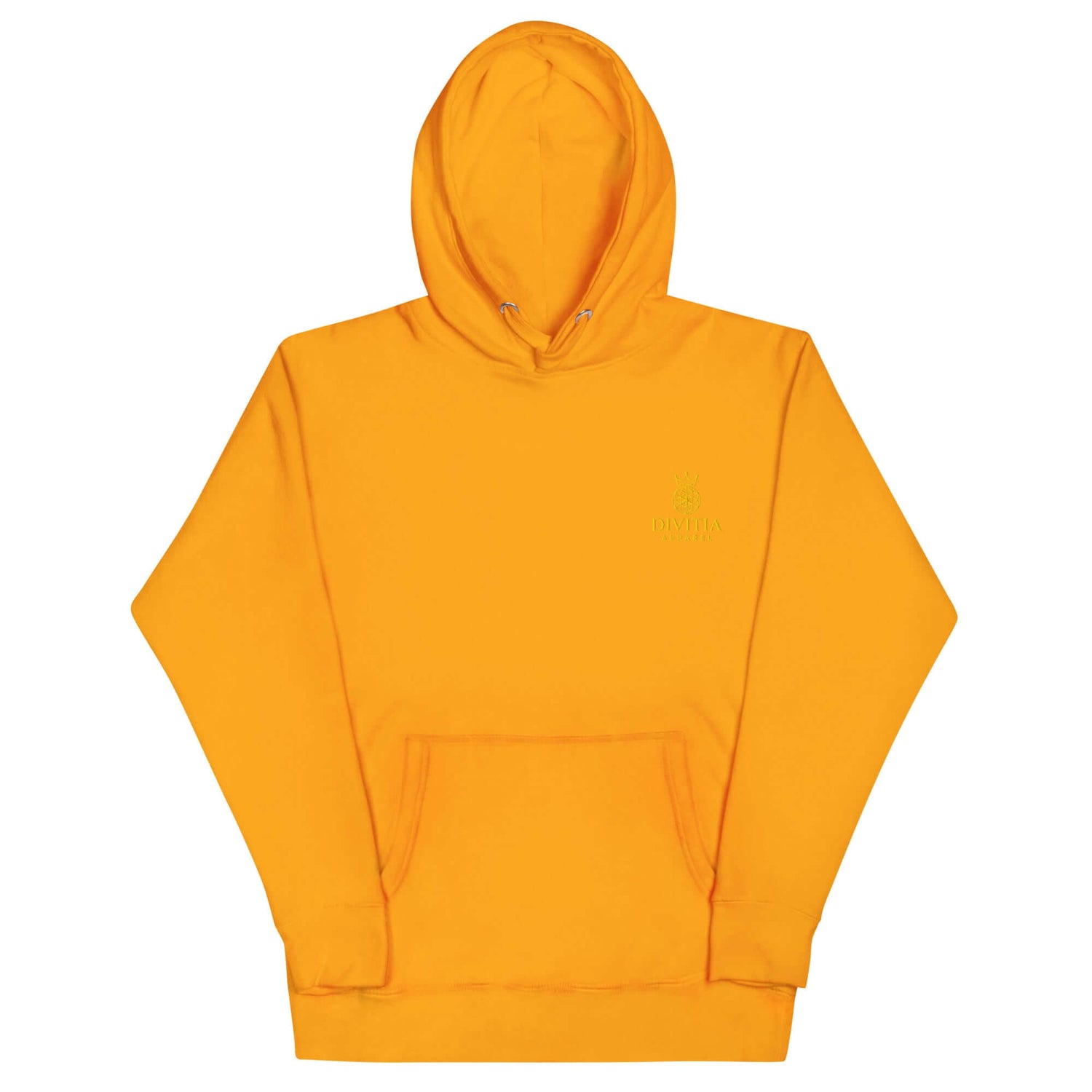 Hoodie Divitia unisex streetwear D&amp;A in orange with front pocket and hood, made from high-quality cotton for comfort and style.
